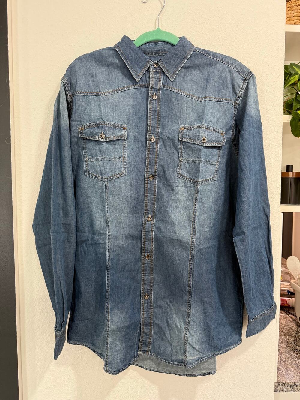 Coastal Men’s Large Denim Western Shirt 100% Cotton Blue Button Down